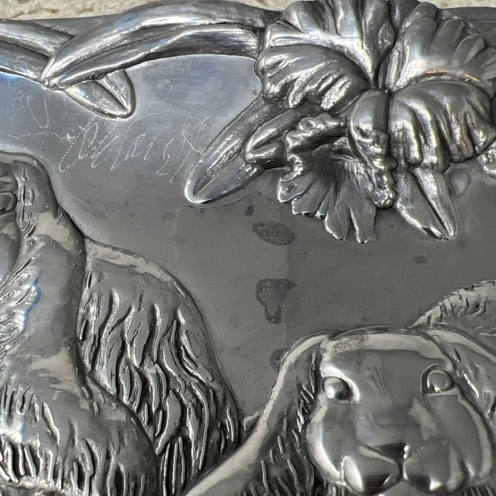 Arthur Court Signed Aluminum 1994 Easter Bunny Rabbit Serving Tray Vintage
